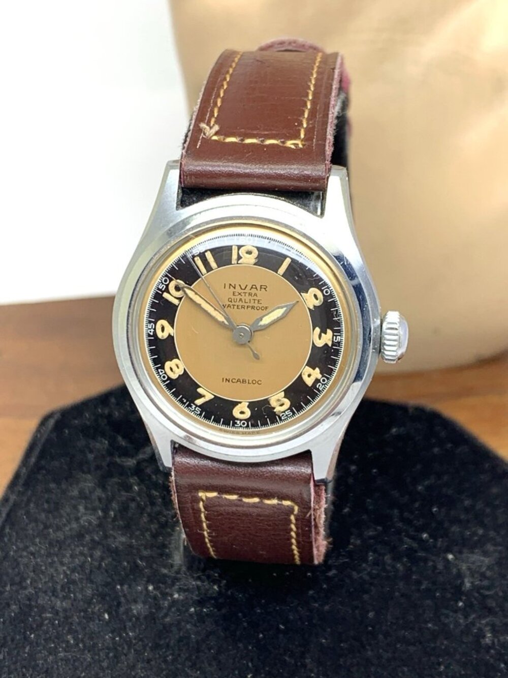 Invar Extra Qualite Watch Vintage WWII Military Swiss Manual Wind Leather 29mm